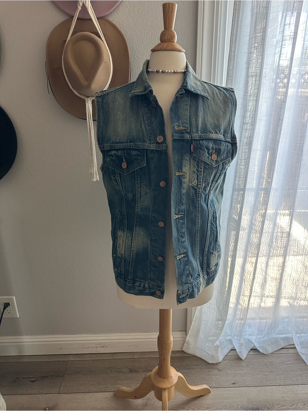 Levi's Distressed Blue Denim Vest